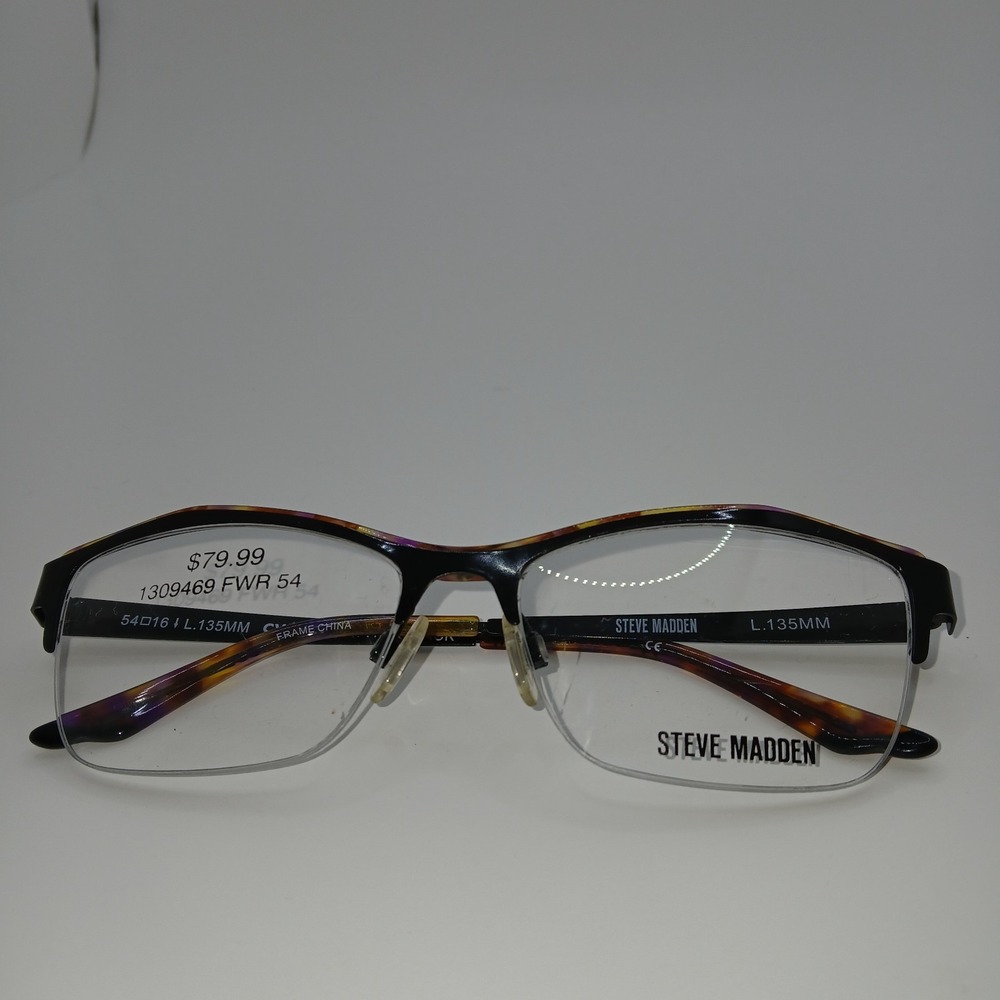 Steve Madden Womens Eyeglasses Frame Dramatic Black Half Rim 54-16-135 mm